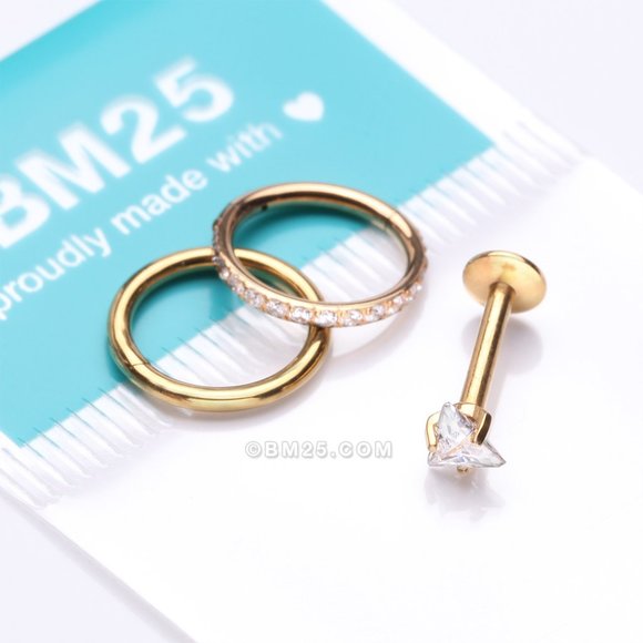 3 Pcs of Assorted Everyday Golden Sparkle Triangle Stud x Clicker Package - Picture 3 of 3